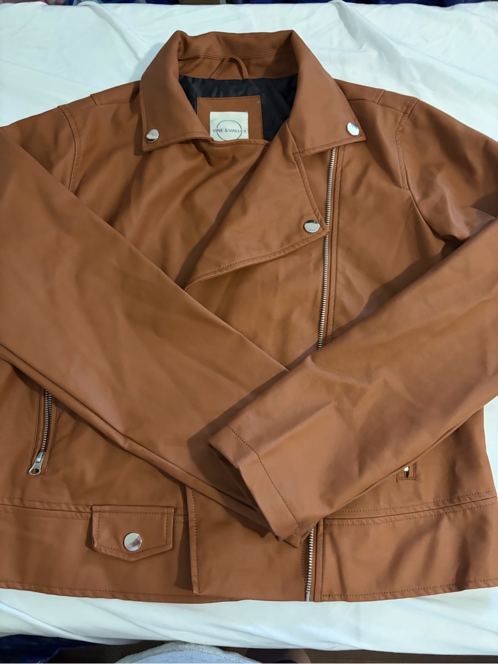 Vine & Valley Tan Faux Leather Jacket Sizse L